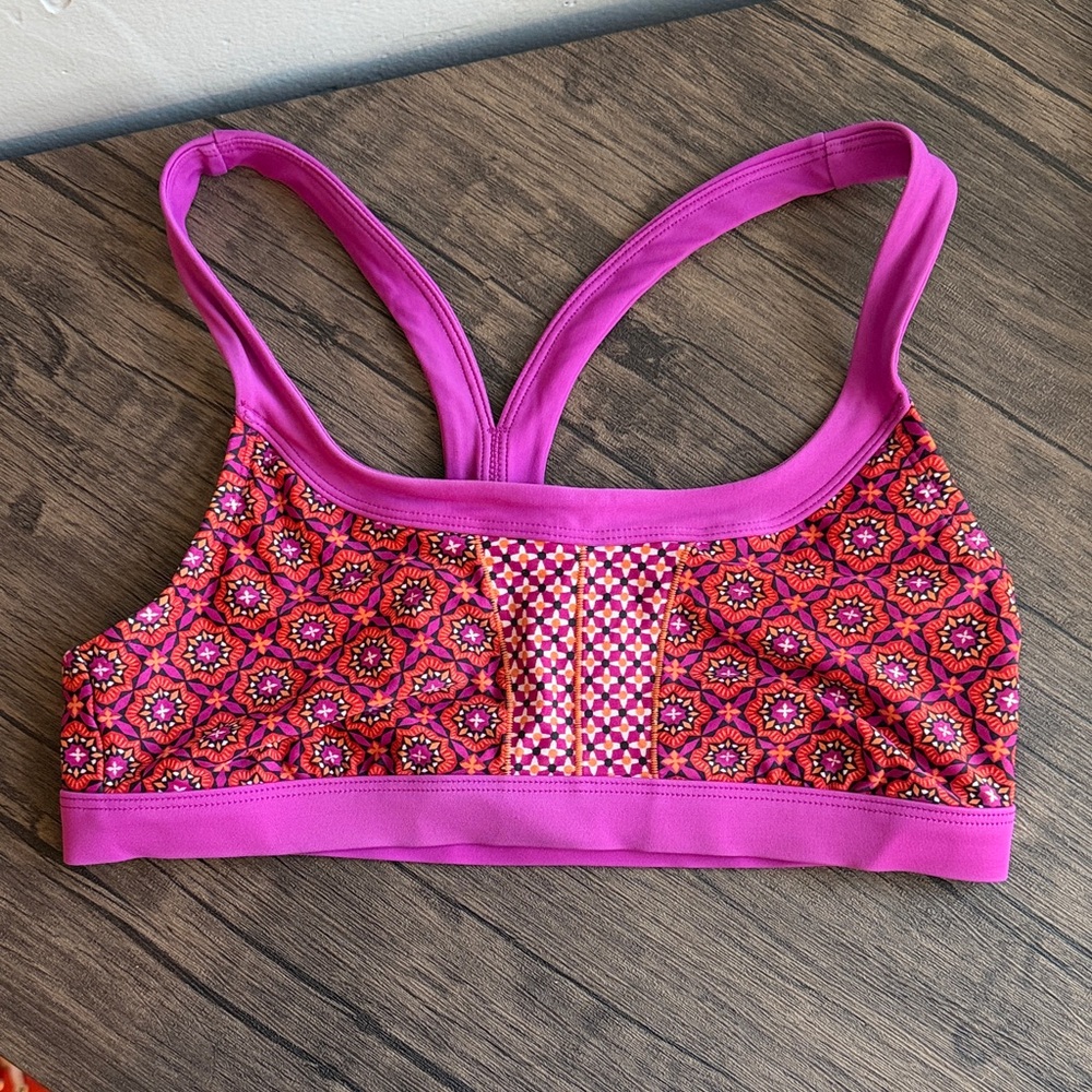 Prana Pink Patterned Sports Bikini Top